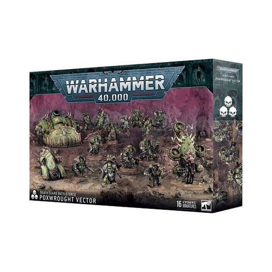 Release Date May 10th, 2025. Product ships for May 10th arrival.
This set includes the following multipart plastic miniatures:
– 1x Lord of Poxes
– 1x Foetid Bloat-drone
– 1x Plagueburst Crawler
– 1x Myphitic Blight-hauler
– 5x Blightlord Terminators
– 7x Plague Marines

This kit comprises 353 plastic components, 1x Citadel 80mm Round Base, 1x Citadel 60mm Round Base, 6x Citadel 40mm Round Bases, and 7x Citadel 32mm Round Bases. These miniatures require assembly and are supplied unpainted – we recommend usi