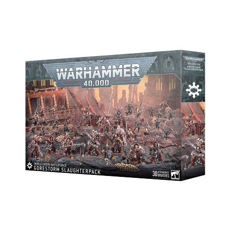 Release Date May 10th, 2025. Product ships for May 10th arrival.
This set includes the following multipart plastic miniatures:
– 1x Slaughterbound
– 9x Eightbound (which can alternatively be built as Exalted Eightbound)
– 20x Jakhals

This kit comprises 479 plastic components, 1x Citadel 50mm Round Base, 11x Citadel 40mm Round Bases, 20x Citadel 28mm Round Bases, and 1x World Eaters transfer sheet containing 200 high-quality waterslide transfers to decorate your miniatures.

These miniatures require assembl