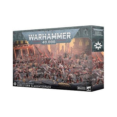Release Date May 10th, 2025. Product ships for May 10th arrival.
This set includes the following multipart plastic miniatures:
– 1x Slaughterbound
– 9x Eightbound (which can alternatively be built as Exalted Eightbound)
– 20x Jakhals

This kit comprises 479 plastic components, 1x Citadel 50mm Round Base, 11x Citadel 40mm Round Bases, 20x Citadel 28mm Round Bases, and 1x World Eaters transfer sheet containing 200 high-quality waterslide transfers to decorate your miniatures.

These miniatures require assembl
