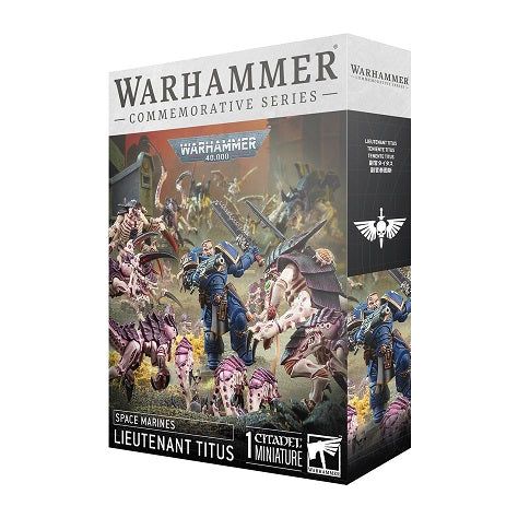 This kit releases May 10th, 2025.  
This kit builds 1 Lieutenant Titus. This kit contains 14 plastic components, 1x Citadel 40mm Round Hex Hole Base, and an Ultramarines Primaris Character Transfer sheet containing 21 high-quality waterslide transfers for you to decorate your miniature.

This push-fit, push-off-frame miniature can be assembled without glue or tools, and is supplied unpainted – we recommend using Citadel Colour paints.