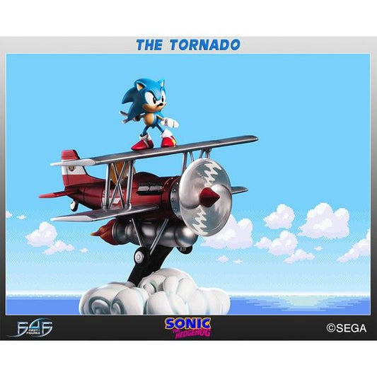 First 4 Figures is proud to present The Tornado Diorama: Capturing the final climactic moments as Sonic and Tails chase after Robotnik at the end of Sonic the Hedgehog 2. Tails pilots the trusty red bi-plane “The Tornado” whilst Sonic rides the wings high above the clouds.

In the exclusive version of "The Tornado" Diorama the rocket booster below the plane is engaged with full effect as it flashes with the inclusion of LEDs. Made of high-quality polystone resin.

Highly limited to 425 pieces worldwide.

Ap