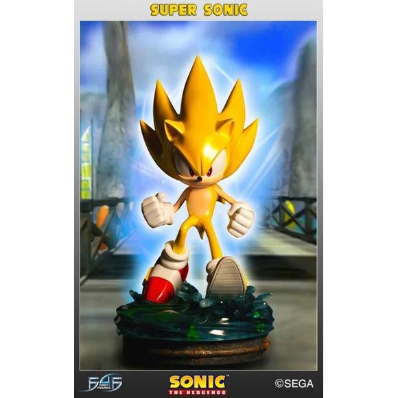 This statue has no edition number, and was a replacement and is in new and unopened condition. 

First 4 Figures presents a statue of Super Sonic from their Modern Sonic the Hedgehog collection. Super Sonic is splashing down into the flooded ruins of Station Square, during the climactic final fight with Perfect Chaos at the end of Sonic Adventure. This 16.5 inch tall statue is made of high-quality polystone resin and is hand painted. Special painting techniques have even been applied to the figure to give S