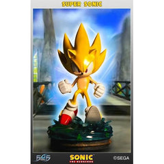 This statue has no edition number, and was a replacement and is in new and unopened condition. 

First 4 Figures presents a statue of Super Sonic from their Modern Sonic the Hedgehog collection. Super Sonic is splashing down into the flooded ruins of Station Square, during the climactic final fight with Perfect Chaos at the end of Sonic Adventure. This 16.5 inch tall statue is made of high-quality polystone resin and is hand painted. Special painting techniques have even been applied to the figure to give S