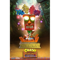 This statue has no edition number, and was a replacement and is in new and unopened condition. 

First 4 Figures is proud to present the highly anticipated Crash Bandicoot - Aku Aku Mask Exclusive Edition.

Aku Aku is an ancient benevolent witch doctor spirit who was reincarnated and is able to communicate through the aid of a special wooden mask. Throughout the Crash Bandicoot series, Aku Aku guides Crash, his sister Coco, and their friends as they defeat the forces of evil. He is also seen as a father fig