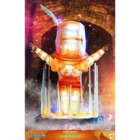 First 4 Figures is proud to present the highly anticipated Dark Souls - Solaire of Astora SD 9" PVC Painted statue.

Solaire of Astora, a jolly knight, is a Warrior of Sunlight who purposefully became Undead so he could visit Lordran in his quest to find his own sun. Solaire is a skilled warrior who doesn't rely on special powers to win. He provides assistance to the player and engages in jolly cooperation. For successful co-op fights he rewards the player with Sunlight Medals because of his membership in t