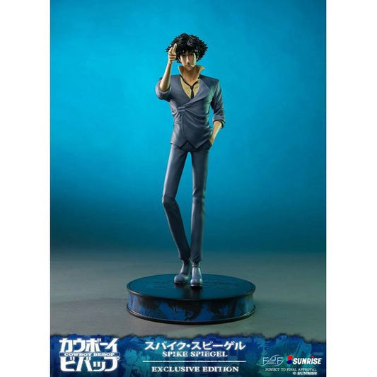 This statue has no edition number, and was a replacement and is in new and unopened condition. 

First 4 Figures is proud to present the highly anticipated Cowboy Bebop Exclusive statue.

Spike Spiegel, a former member of the criminal Red Dragon Syndicate who left by faking his own death, is a bounty hunter aboard the spaceship Bebop. He's first introduced as the partner of Jet Black, the captain of the Bebop, and the two of them pursue criminals all across the solar system. During his travels on the Bebop,
