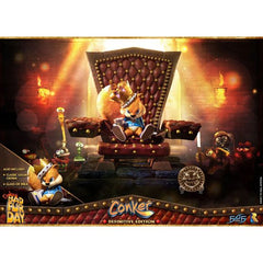 This statue has no edition number, and was a replacement and is in new and unopened condition. 

First 4 Figures is proud to present the highly anticipated Conker: Conker's Bad Fur Day – Conker Definitive Edition statue!

"Well, here I am. Conker the king, king of all the land! Who'd have thought that? "But how did I come to this?", I hear ya say. "And who are those strange fellows that surround my throne?", that you also say. Well, it's a long story. Come closer, and I'll tell ya. It all started yesterday,