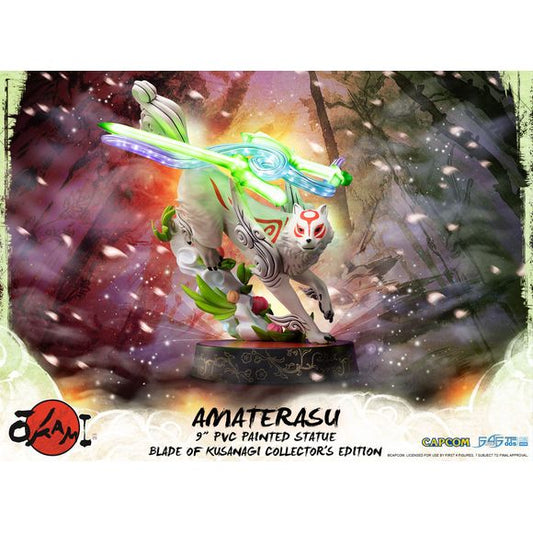 First 4 Figures is proud to introduce their latest PVC collectible, Amaterasu PVC: Karmic Transformer 8 statue. 

Amaterasu is the Celestial Brush goddess of the Sun and represents the dog in the twelve East Asia zodiacs. She is a white wolf with ruby-red markings throughout her body and a tail shaped like a calligraphy brush. Floating right above her is her Divine Instrument, the fiery Reflector, which she uses as a weapon to fend of evil. Formerly known as the revered Shiranui, master of all Celestial Bru