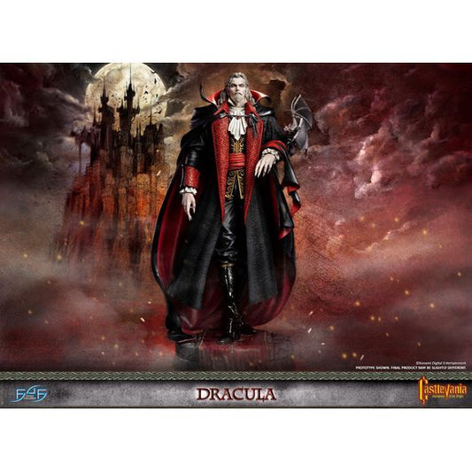 This statue has no edition number, and was a replacement and is in new and unopened condition.

Dracula is seen striking a static yet exalted pose, with an intimidating gaze that manifests fear into the hearts of mere mortals. His garments are highly textured and detailed, with just the right amount of wrinkles in the right places to impart a level of realism to the statue.

Subject to final approval.

Product Size:

Statue including base:

[Size]: Height – 20 inches (51cm) Width - 11 inches (28cm) Depth -