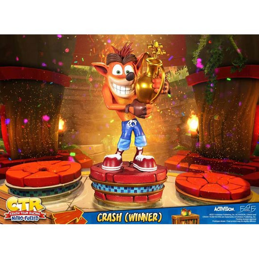 First 4 Figures is proud to introduce their latest resin collectible, Crash (Winner).

The concept for this statue is based on the Crash Team Racing™ Nitro-Fueled logo in the home screen of the game, where Crash is holding the trophy. The base design replicates the winners' pedestal from the iconic N. Sanity Beach area, which is the first area in the game.

And, speaking of base, looking at the number of layers on the base and the fact that the rings around the base are gold, you can tell that Crash took 1s