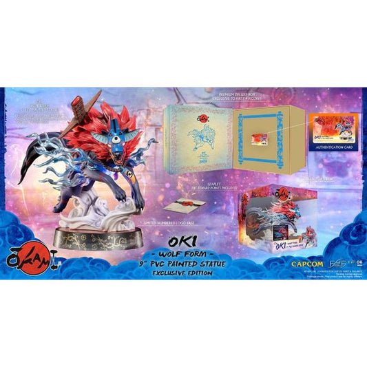 This statue has no edition number, and was a replacement and is in new and unopened condition. 

First 4 Figures is proud to introduce their latest PVC collectible, Oki (Wolf Form).

Oki is a warrior from the Oina tribe, and this particular PVC statue is of him in his wolf form. When in his wolf form, Oki has a blue aura emanating from his chest, making him look even more fierce and powerful. And the cloud of smoke on the base makes the piece even more dynamic as if a trail was left behind as he jumps into