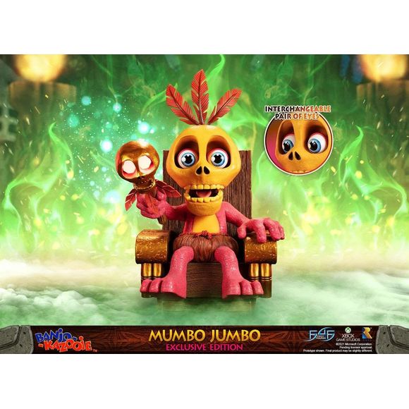 This statue has no edition number, and was a replacement and is in new and unopened condition.

First 4 Figures is proud to introduce their latest resin collectible, Mumbo Jumbo.

Mumbo Jumbo is often found seated on his chair inside the Mumbo Skull hut, waiting for Banjo-Kazooie to arrive so that he can perform his mighty Mumbo Magic on them. The shaman uses his Zap Stick to perform his transformation magic on the bear and bird duo and, in turn, asks for Mumbo Tokens in exchange for his services.

For the
