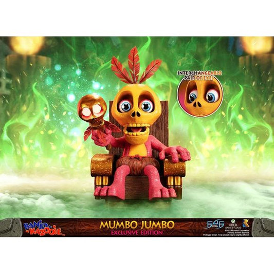This statue has no edition number, and was a replacement and is in new and unopened condition.

First 4 Figures is proud to introduce their latest resin collectible, Mumbo Jumbo.

Mumbo Jumbo is often found seated on his chair inside the Mumbo Skull hut, waiting for Banjo-Kazooie to arrive so that he can perform his mighty Mumbo Magic on them. The shaman uses his Zap Stick to perform his transformation magic on the bear and bird duo and, in turn, asks for Mumbo Tokens in exchange for his services.

For the