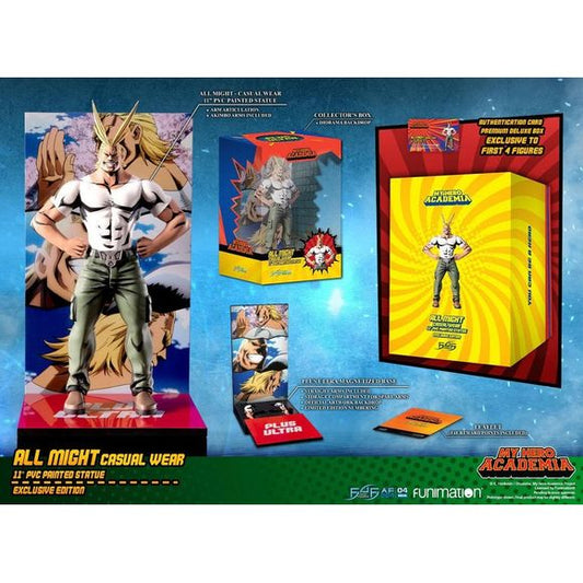 First 4 Figures is proud to introduce their latest PVC collectible, All Might: Casual Wear PVC Action Figure.

Like young Midoriya's action figure in the anime, our All Might is in his casual wear and features arm articulation. The shading details throughout the figure are also very accurate to the source, adding even more definition to the figure.

With the Exclusive Edition, you can interchange All Might's straight arms with the additional pair of akimbo arms that it comes with, which can also articulate.