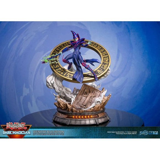 The statue's concept is inspired by one of Dark Magician's iconic summoning poses in the anime, where he's in this "ready for action" stance with the Dark Magical Circle in the background. He has his left arm stretched out and is wielding the Magician's Rod in his right hand, ready to cast his signature spell: Dark Magic Attack. The Definitive Edition of this statue comes with LED functionality for the Dark Magical Circle, as well as glow-in-the-dark attack effects on the Magician's Rod.

Since the Dark Mag