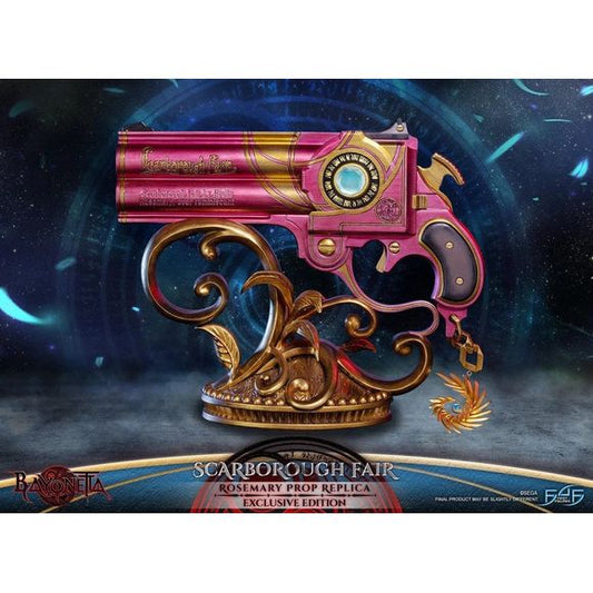 This prop replica statue has no edition number, and was a replacement and is in new and unopened condition.

First 4 Figures is proud to introduce their latest collectible, the Scarborough Fair Prop Replicas! This is the first statue to release in the all-new Bayonetta Prop Replica lineup.

The design of the base is inspired by the baroque style and décor of Rodin's bar, The Gates of Hell. The base was also given a metallic gold finish to complement the guns’ gold details and metallic look!

The Exclusive E