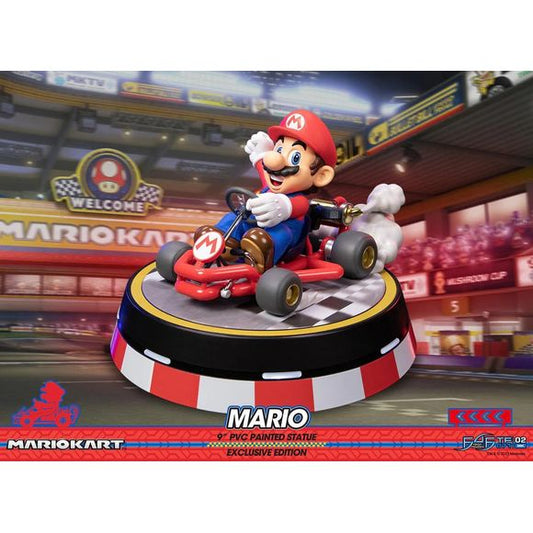 This statue has no edition number, and was a replacement and is in new and unopened condition. 

Wahoo! First 4 Figures is proud to present the high-quality PVC collectible, Mario from the beloved video game, Mario Kart which debuted in 1992. Everything you know and love about Mario is brought to life in this incredible statue. Realistic touches add depth and nuance to the smallest details – from fabric and stitching on his bright red cap to the smoke coming off of the spinning wheels of his kart. The kart