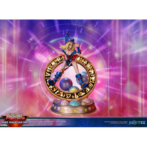 This statue has no edition number, and was a replacement and is in new and unopened condition. 

The “Vibrant” variation features Dark Magician Girl wearing a dark purple dress accented by dark pink details. For the exclusive edition, the Magician’s seal lights up with 2 LED functions: Static and Animated. When animated, lights swirl around the ring of the Seal as if Dark Magician Girl is preparing to use her Dark Burning Attack!