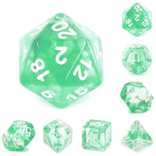 Galactic Dice Premium Dice Sets - Nebula Green (Green, Clear, & White) Acrylic Set of 7 Dice | Galactic Toys & Collectibles