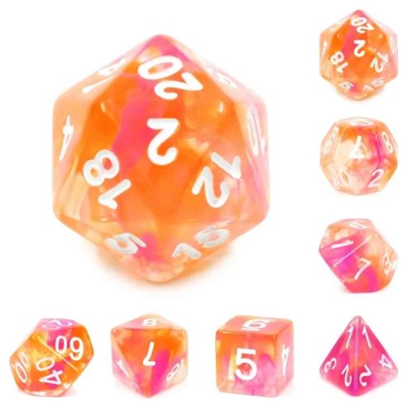 Galactic Dice Premium Dice Sets - Transparent Blend (Orange, Pink, & White) Acrylic Dice Set | Galactic Toys & Collectibles