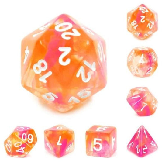 Galactic Dice Premium Dice Sets - Transparent Blend (Orange, Pink, & White) Acrylic Dice Set | Galactic Toys & Collectibles