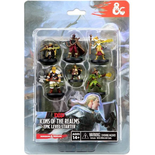 "The heroes have all leveled up with all new equipment and effects to continue your epic level Dungeons & Dragons adventure. The D&D Icons of the Realms Miniatures Epic Level Starter continues the adventures of the 6 heroes from the Icons of the Realms Starter Set and includes an alternate clear version of the Halfling Thief. The most influential fantasy roleplaying game (RPG) comes alive on the tabletop with the D&D Icons of the Realms Miniatures Epic Level Starter which includes 7 new miniatures and a fol