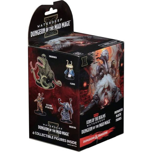 Icons of the realms: water deep: dungeon of the Mad mage standard boosters each contains four figures total: 1 large or 1 huge Figure and 3 medium or small figures.