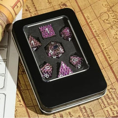 Galactic Dice Premium Dice Sets - Purple Queen Dragon Set of 7 Metal Dice with Tin