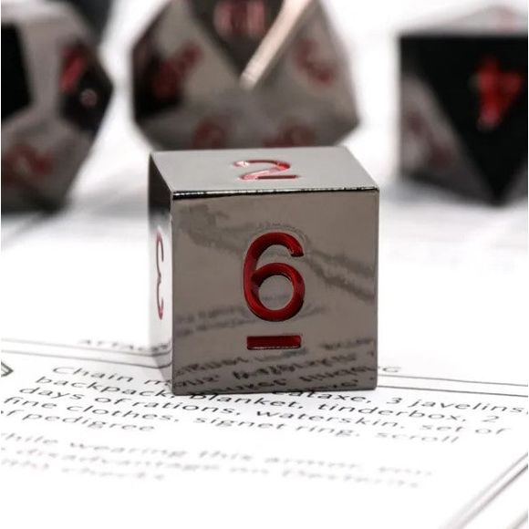 Galactic Dice Premium Metal Dice Sets - Black Metal & Red Set of 7 Dice with Tin | Galactic Toys & Collectibles