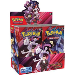 LIMIT 2 PER HOUSEHOLD/CUSTOMER
Each Scarlet & Violet— Destined Rivals booster box contains 36 booster packs. (Each pack contains 10 random cards)

Whose Side Are You On? Pokemon Trainers, be on high alert! The nefarious Team Rocket is setting its latest plan into motion, and heroic Trainers are racing to stop it. Join forces with the likes of Cynthia and Garchomp ex, Ethan and Ho-Oh ex, or Arven and Mabosstiff ex... Or reconsider your loyalties and fight alongside Team Rocket's Pokemon like Mewtwo ex- under