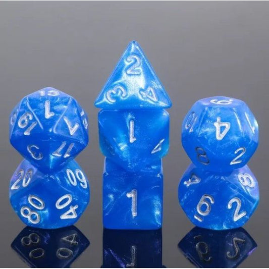 Galactic Dice Acrylic HD Dice Sets - Deep Sky (Blue & White) Set of 7 Dice | Galactic Toys & Collectibles
