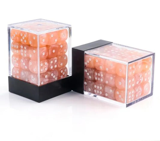 36 individual D6 dice in a container.