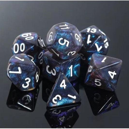 Galactic Dice Acrylic HD Dice Sets - Black Hole (Iridescent Black & White) Set of 7 Dice | Galactic Toys & Collectibles