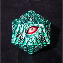 Galactic Dice Premium Dice Sets - Silver & Green Dragon Set of 7 Metal Dice with Tin
