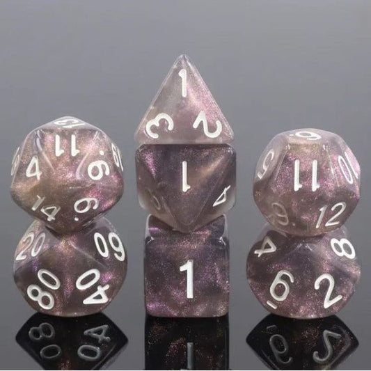 Galactic Dice Acrylic HD Dice Sets - Dark Moon (Iridescent & White) Set of 7 Dice | Galactic Toys & Collectibles
