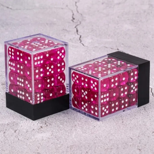 36 individual D6 dice in a container.