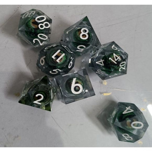 The perfect companion for your gaming needs! These premium, high-end resin are exactly what you've been searching for that upcoming game night with the group. These dice are quality resin with nice weight to them and engraved each with crisp, easy-to-read numerals. Many styles and colors are available.

This set includes one of each: d20, d12, d10, d10 (percentile), d8, d6, and a d4 (7 dice in total)! 

WARNING: These dice are extra sharp! Use with caution