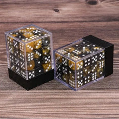 36 individual D6 dice in a container.