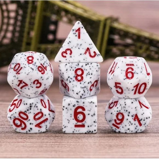 The perfect companion for your gaming needs! These HD acrylic dice are exactly what you've been searching for that upcoming game night with the group. This set includes one of each: d20, d12, d10, d10 (percentile), d8, d6, and a d4 (7 dice in total)