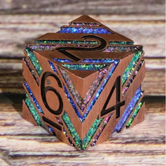 Galactic Dice Premium Dice Sets - Meteor Flashes (Copper Rainbow Stripe) Set of 7 Metal Dice with Tin