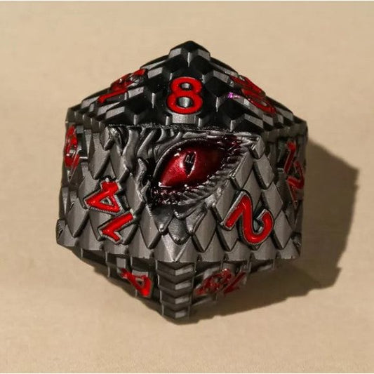 Galactic Dice Premium Dice Sets - Grey & Red Dragon Set of 7 Metal Dice with Tin