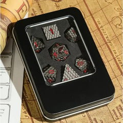 Galactic Dice Premium Dice Sets - Grey & Red Dragon Set of 7 Metal Dice with Tin
