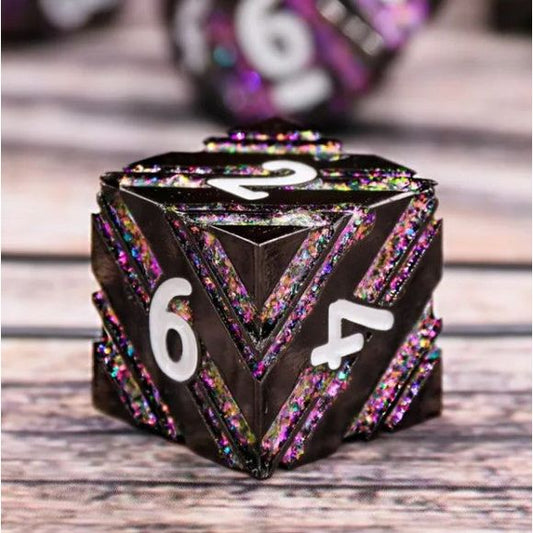 Galactic Dice Premium Dice Sets - Manifest (Pink & Black Stripe) Set of 7 Metal Dice with Tin
