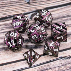 Galactic Dice Premium Dice Sets - Manifest (Pink & Black Stripe) Set of 7 Metal Dice with Tin