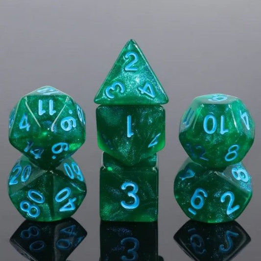 Galactic Dice Acrylic HD Dice Sets - Lake Bottom (Green & Blue) Set of 7 Dice | Galactic Toys & Collectibles