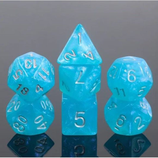 Galactic Dice Acrylic HD Dice Sets - Sunny Day (Blue & White) Set of 7 Dice | Galactic Toys & Collectibles