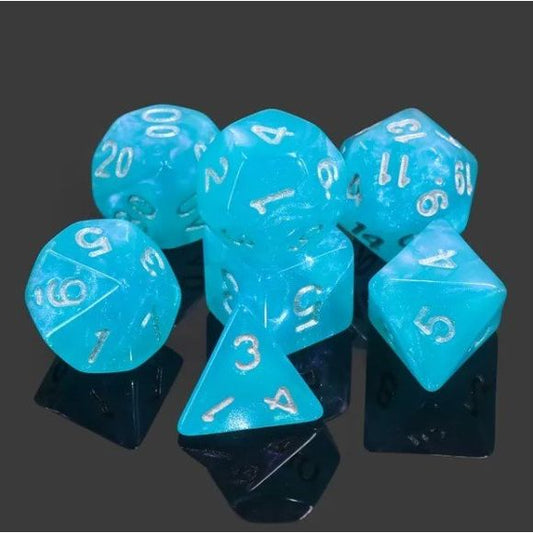 Galactic Dice Acrylic HD Dice Sets - Sunny Day (Blue & White) Set of 7 Dice | Galactic Toys & Collectibles