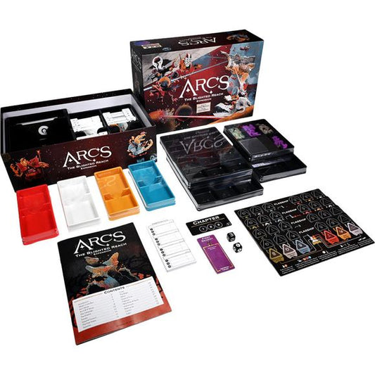 The Blighted Reach adds an innovative campaign to Arcs. Over a three-game trilogy, players will guide their factions through an epic science-fiction saga where every choice matters. A Galaxy of Possibilities. Explore 24 Fates, each with a unique set of cards and pieces. Will you lead the guilds to take control as the Advocate or try to build a new commonwealth as the Founder? Emergent Asymmetry. Develop your own identity over the course of the trilogy. A failed Imperial Steward might be tempted to become th