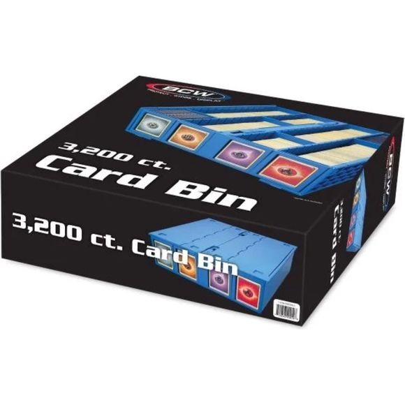 The BCW Card Bin is a premium version of the cardboard, 4-row Monster Box. Instead of corrugated cardboard, Card Bins are made from durable, acid-free plastic.
Card Bins have a pair of hinged lids that tuck under the bins when open. When closed, latches keep the lids shut and cards secure.
Card Bins are stackable with feet on the bottom that rest in the lid of the bin below it to prevent sliding.
The rows in the bins are notched along the top to hold removable partitions. Four Card Bin Partitions come with