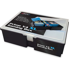 Like the original Prime X4 Gaming Box, the larger version (XL) has four cells to hold cards, but these cells are taller than the original. The Prime X4 XL will hold four decks of 100 double sleeved cards, making it ideal to store Magic the Gathering Commander decks. A pad under each deck makes it easy to get your finger under the cards when removing the cards. Dividers can be removed allowing you to store double size Commander or Planechase cards, and the dividers can be stowed in the back of the box if nee